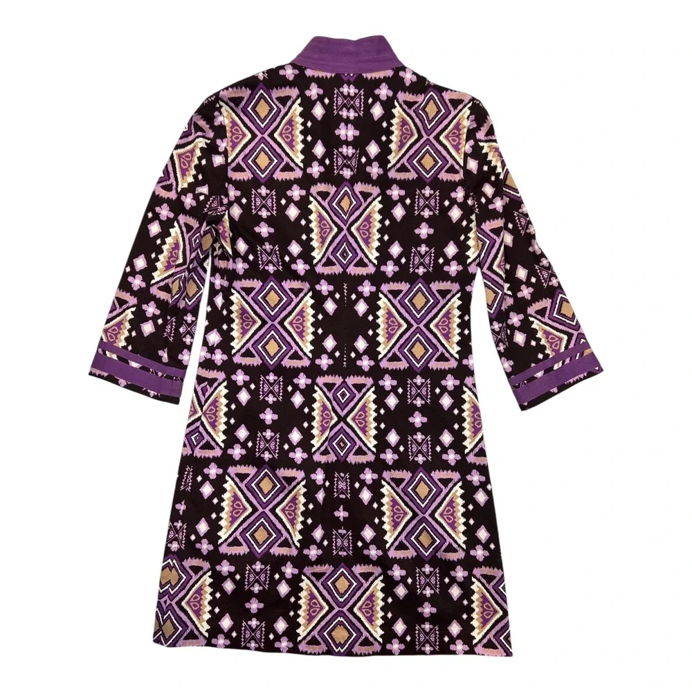Tory Burch Purple Ikat Stretch Cotton Tunic Dress 6 Mediterranean Coastal Chic‎